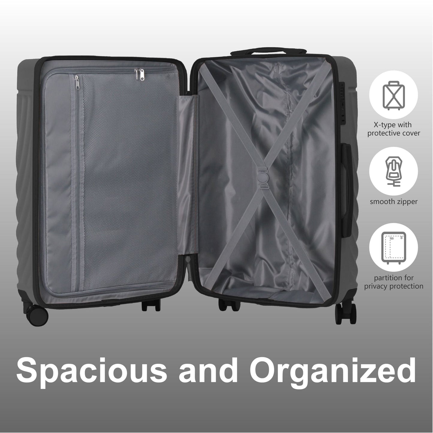 Luggage Sets ABS Hardshell 3pcs Luggage, Lightweight Durable Suitcase sets Spinner Wheels Suitcase with TSA Lock 20''24''28'' Available(Grey Ash) - Renee Lane Company
