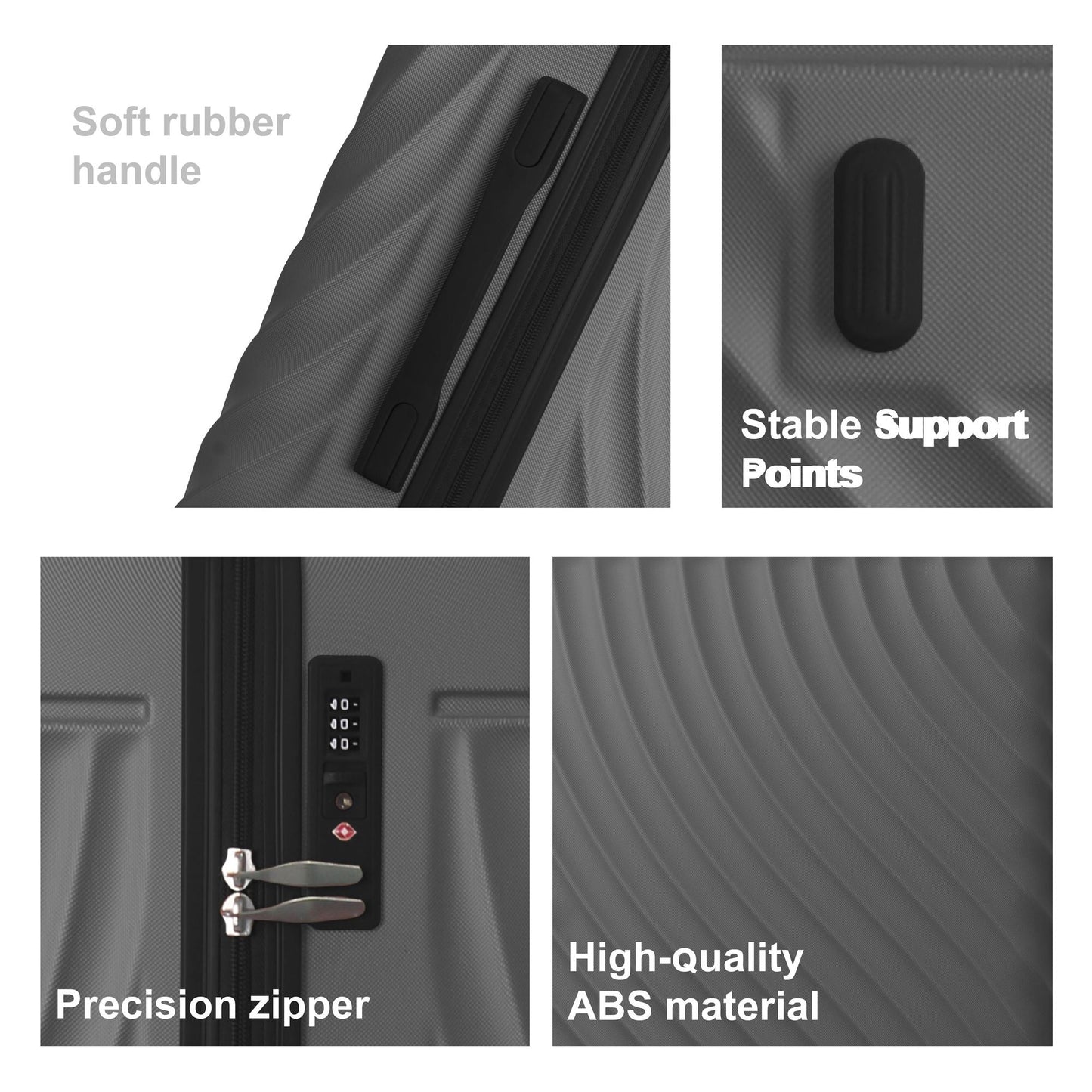 Luggage Sets ABS Hardshell 3pcs Luggage, Lightweight Durable Suitcase sets Spinner Wheels Suitcase with TSA Lock 20''24''28'' Available(Grey Ash) - Renee Lane Company