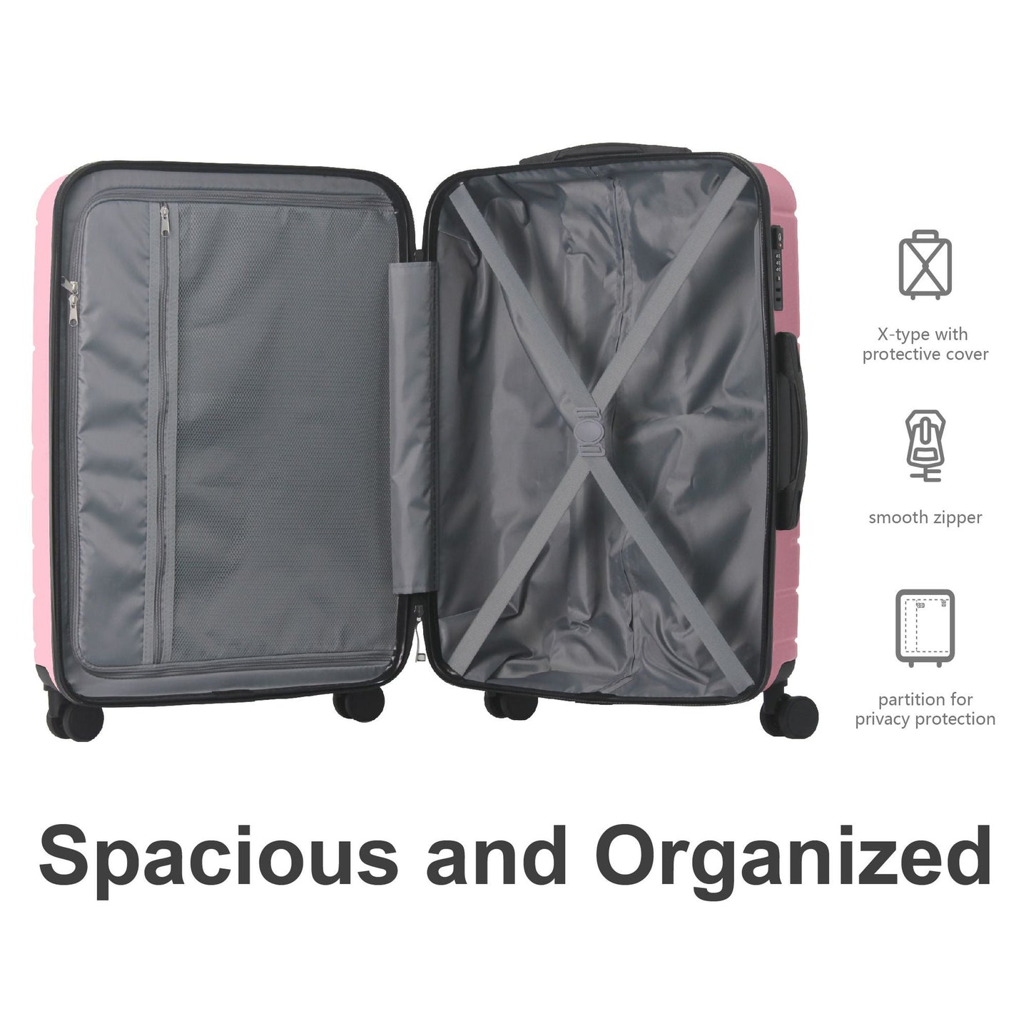 Luggage Sets ABS Hardshell 3pcs Luggage, Lightweight Durable Suitcase sets Spinner Wheels Suitcase with TSA Lock 20''24''28'' Available(Pink) - Renee Lane Company