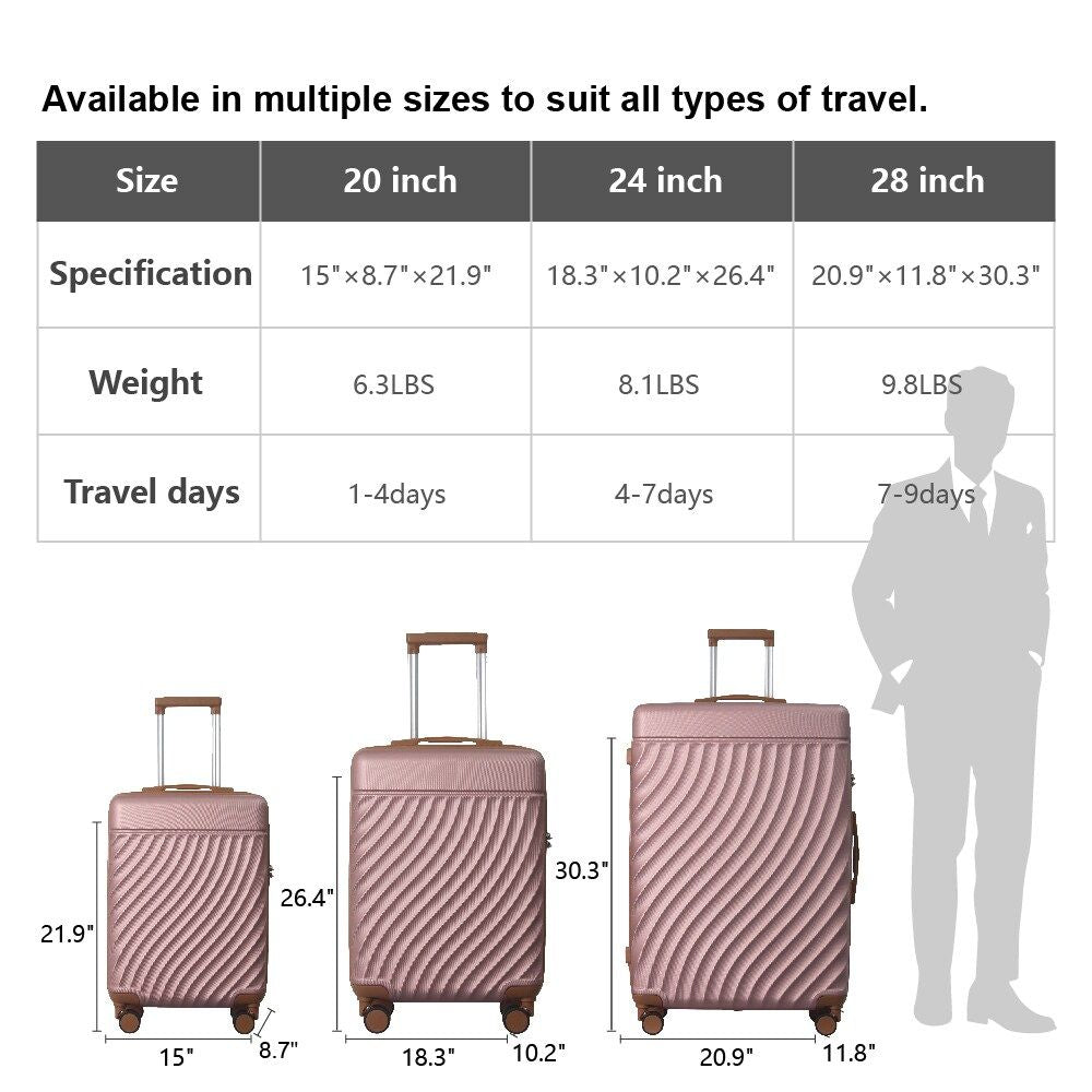 Luggage Sets ABS Hardshell 3pcs Luggage, Lightweight Durable Suitcase sets Spinner Wheels Suitcase with TSA Lock 20''24''28'' Available(Rose Gold ) - Renee Lane Company