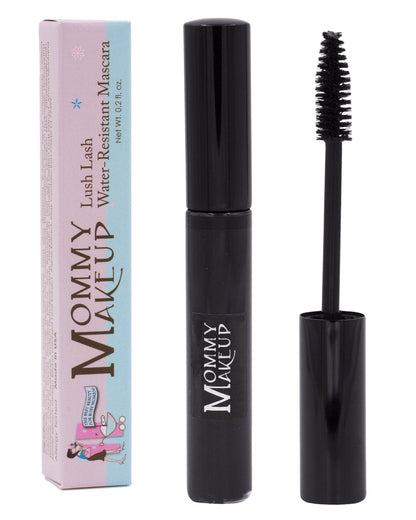 Water-resistant lash mascara with black tube and separate wand applicator.