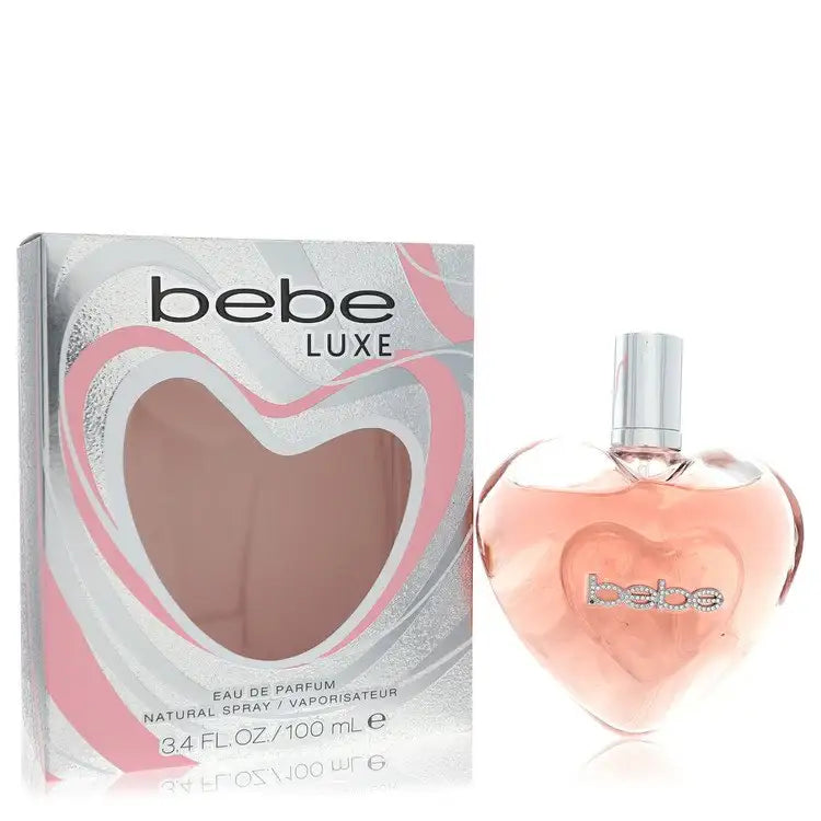 Women's eau de parfum bottle and box, bebe Luxe heart-shaped bottle with mist sprayer