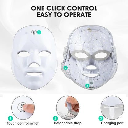 LED beauty mask with touch control, detachable strap, and charging port