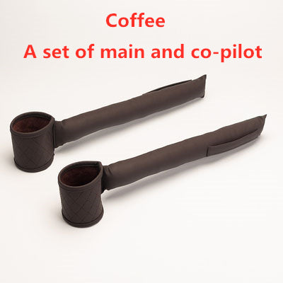 Leather car seat gap filler set, coffee color, two long straps with cup holders