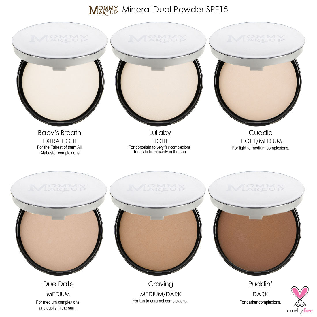 Mineral dual powder set: six compact cases in light to deep shades with covers