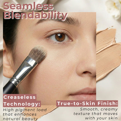 Woman applying concealer with a makeup brush near her eye