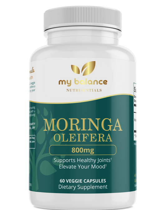 Moringa oleifera dietary supplement bottle, 800 mg, 60 veggie capsules