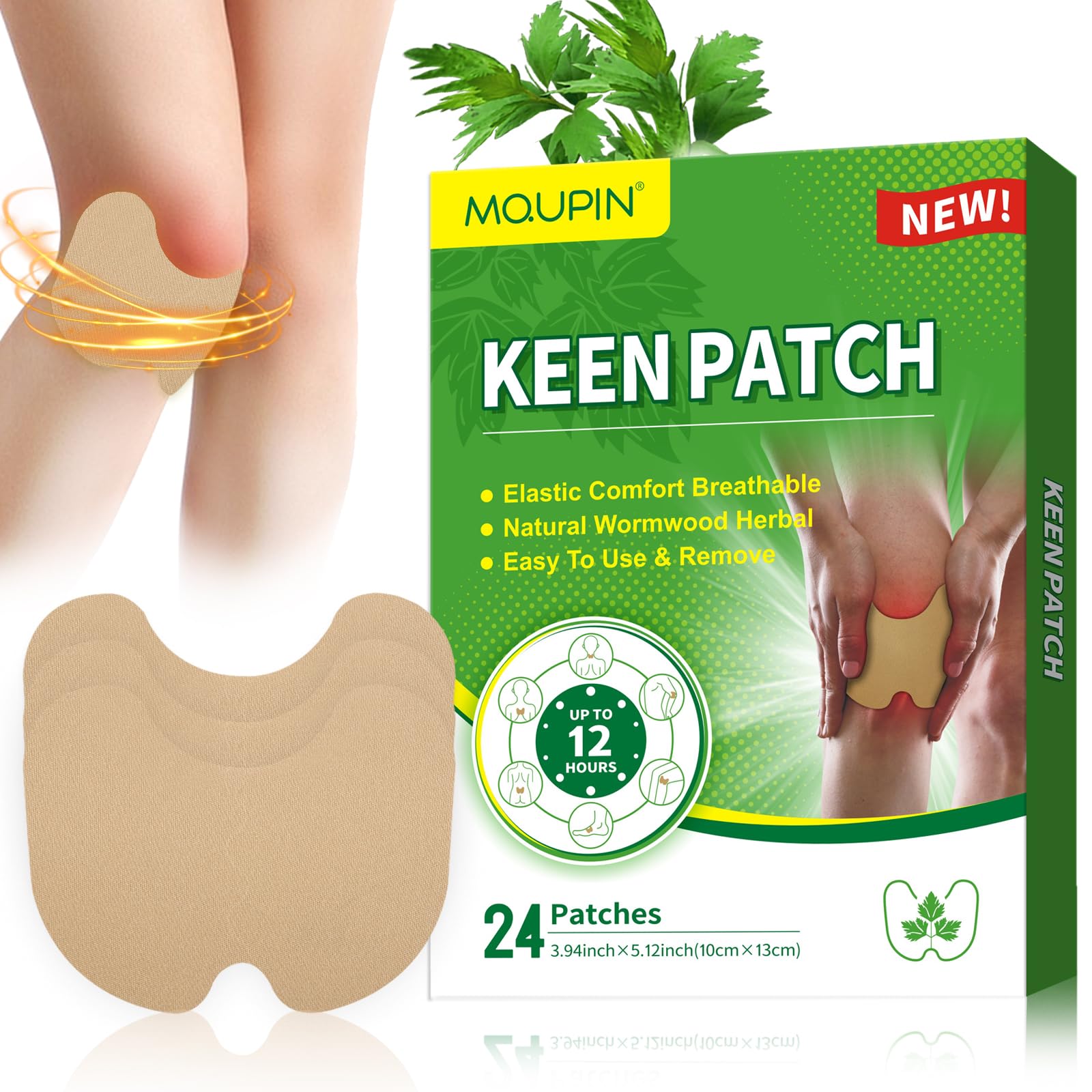 MQUPIN 24Pcs Knee Patches Natural Kee Pain Relief Arthritis Patch Knee Patches for Pain Relief Bone on Bone for Knee Back Neck Shoulder - Renee Lane Company
