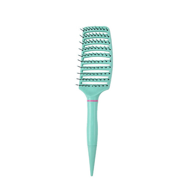 Mint green massage hair comb with pin tips and light teal tapered handle