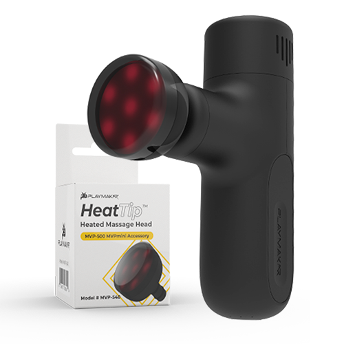 Heated massage head attachment with red glow on matte black base