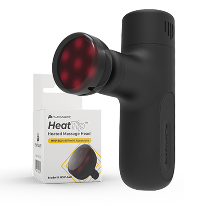 Heated massage head attachment with red glow on matte black base