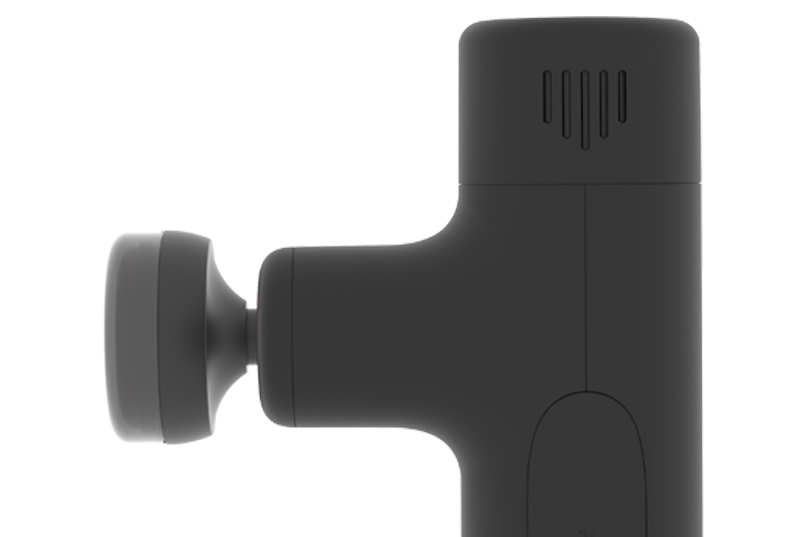 Matte black massage head with vented top and contoured grip