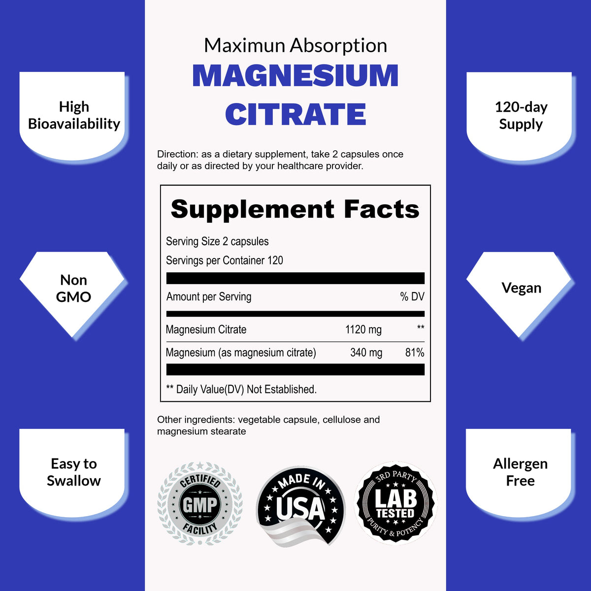 Magnesium Citrate 1120mg - Renee Lane Company