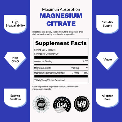 Magnesium Citrate 1120mg - Renee Lane Company