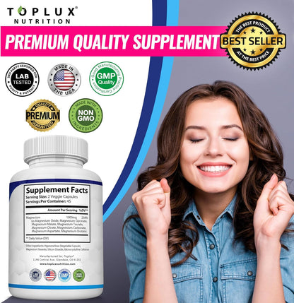 Magnesium Complex Supplement 8 Elemental 1000mg - Magnesium Glycinate, Citrate, Malate, Taurate, Chelated for Easy Absorption for Bones, Muscle, Recovery, Energy, Vegan Non-GMO 90 Capsules - Renee Lane Company