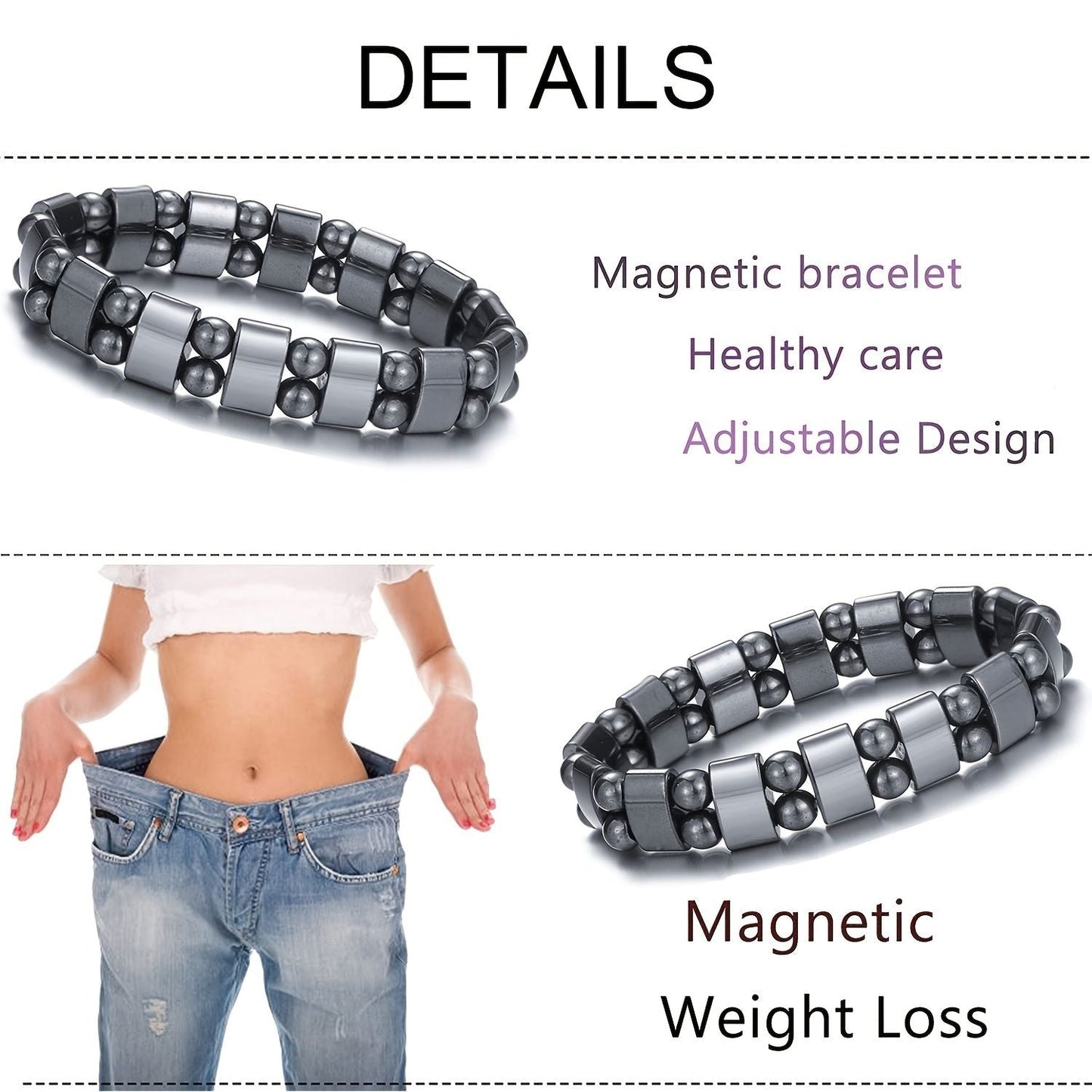 Magnetic Hematite Bracelet, Adjustable Design Magnetic Bracelet Reduce Puffiness Help Calm Down Blood Circulation Better Sleep, Fit For Most People - Renee Lane Company