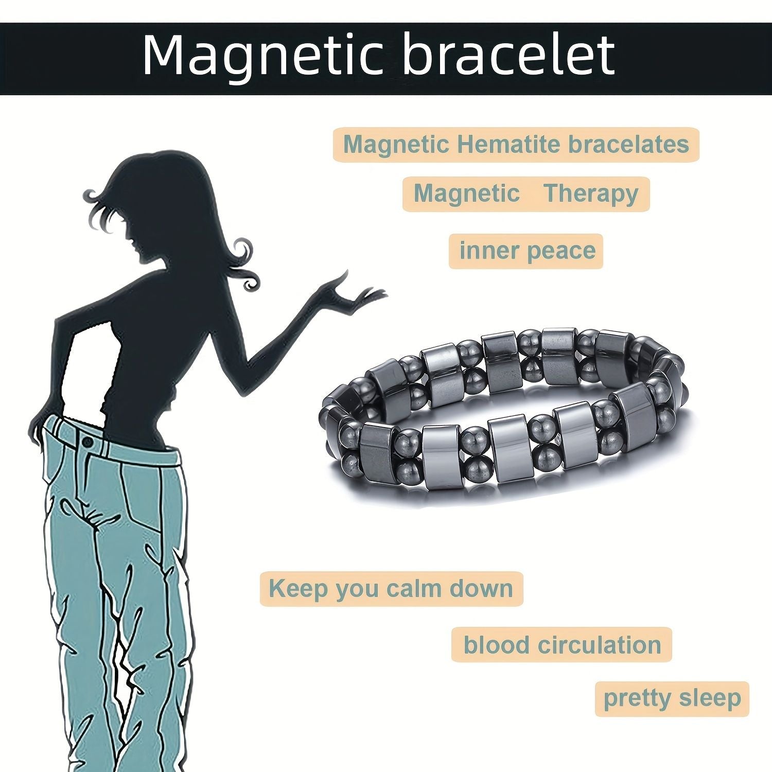 Magnetic Hematite Bracelet, Adjustable Design Magnetic Bracelet Reduce Puffiness Help Calm Down Blood Circulation Better Sleep, Fit For Most People - Renee Lane Company