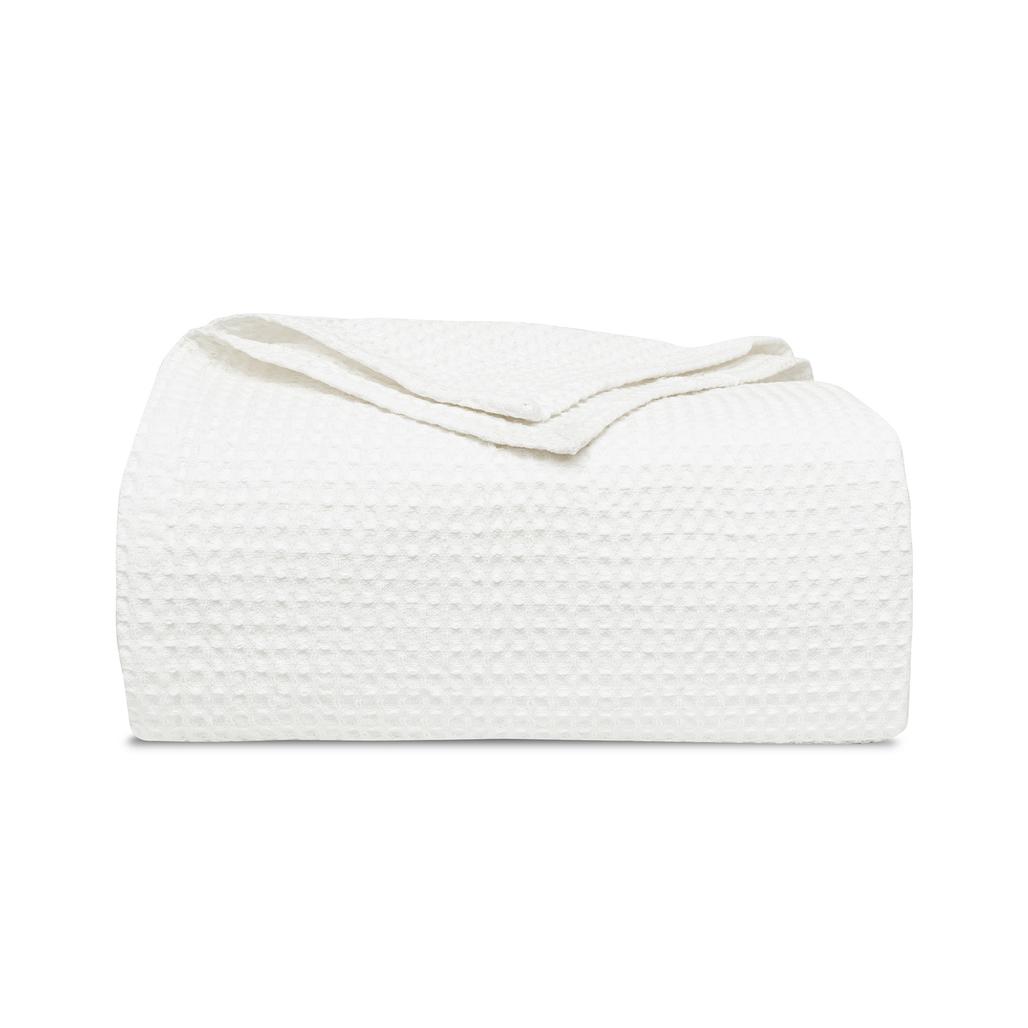 Waffle weave blanket, folded white with tight waffle texture