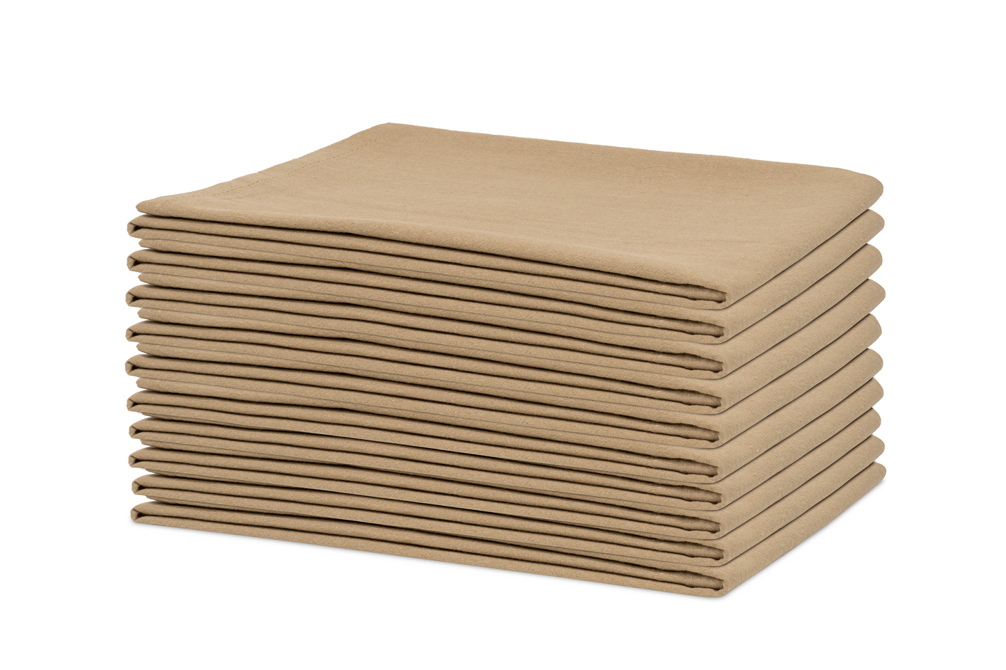 Flour sack kitchen towels, light beige neatly folded stack