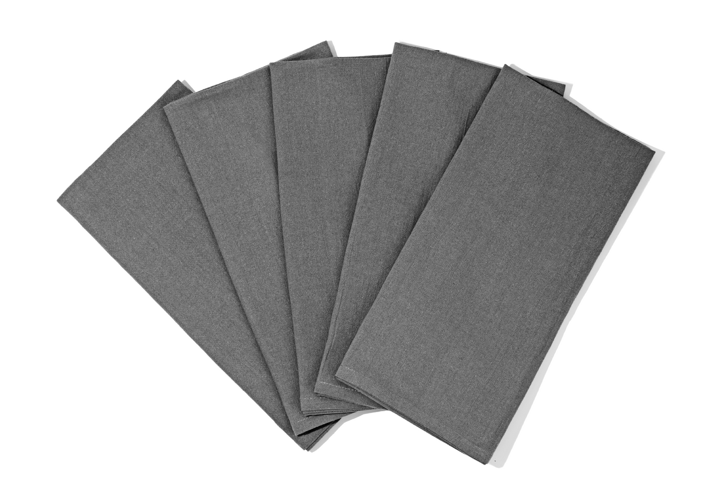 Gray flour sack kitchen towels set, folded and stacked