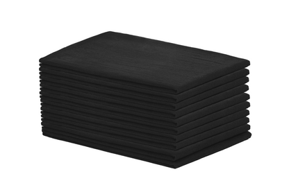 Black flour sack kitchen towels, stacked and folded