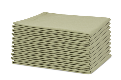 Sage green flour sack kitchen towels, neatly folded stack