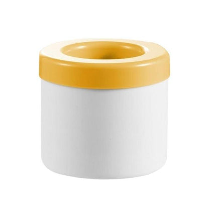 Yellow-lidded silicone cylinder ice maker bucket with a white body