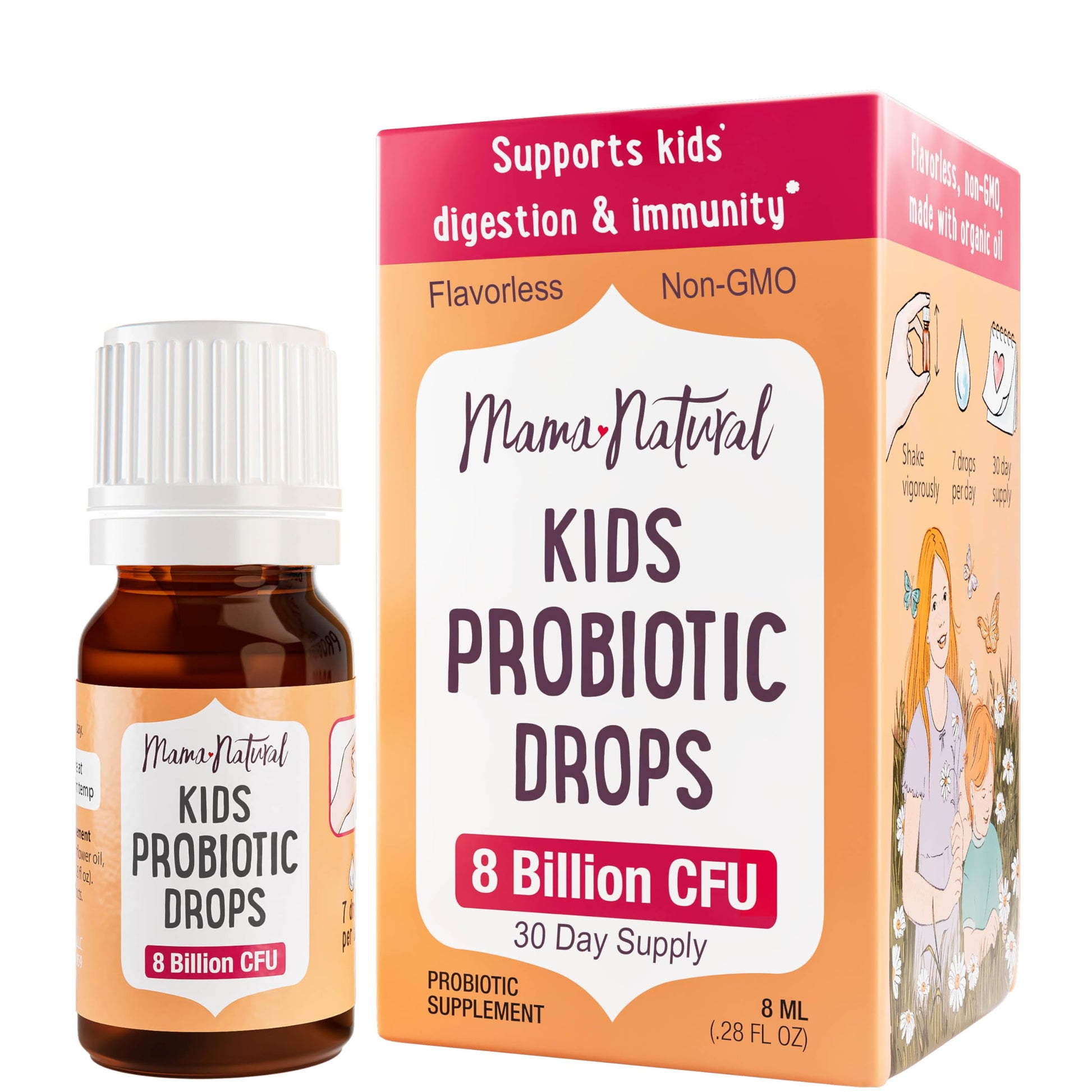 Mama Natural Kids Probiotic Drops (Age 3+) | Toddler Probiotic for Digestive Health & Immune Support - Pediatrician-Approved Probiotics for Kids | 30 Servings - Unflavored Liquid Probiotic - Renee Lane Company