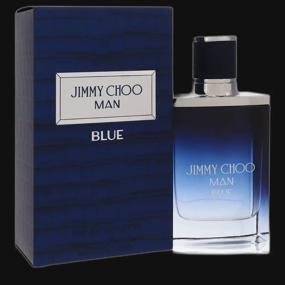 Jimmy Choo Man Blue cologne bottle with blue box, black cap