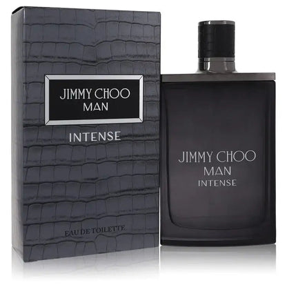 Men's cologne bottle and box, dark bottle with black cap and Man Intense label