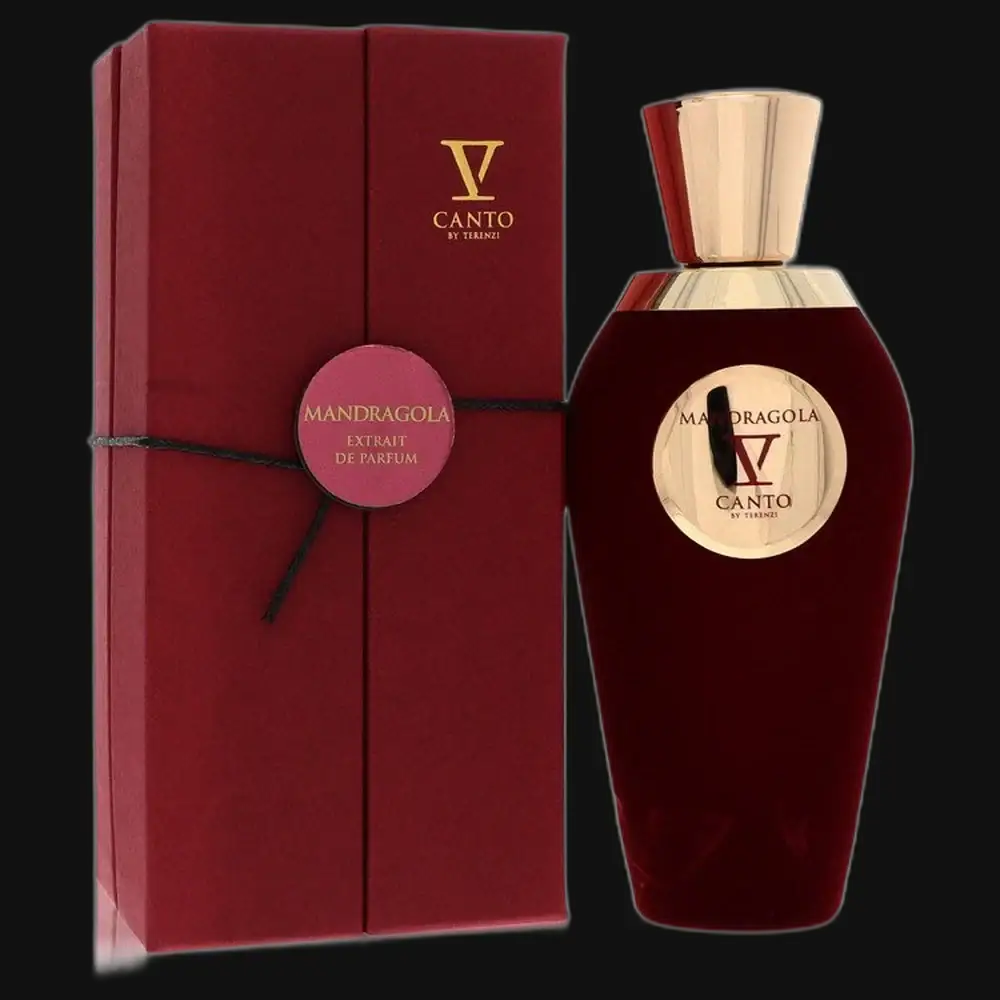Unisex perfume bottle and box set by V Canto, deep burgundy with gold logo