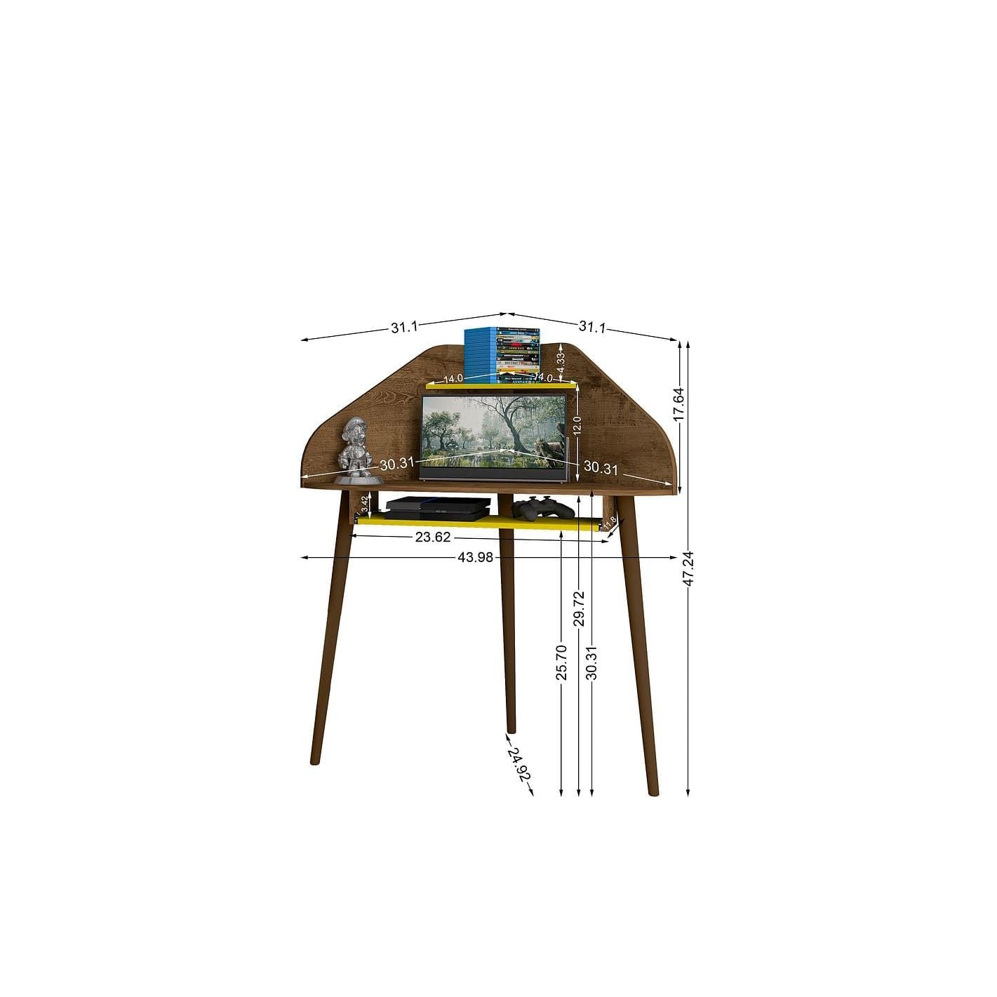 Manhattan Comfort Bradley Corner Desk with Keyboard Shelf in Rustic Brown and Yellow - Renee Lane Company