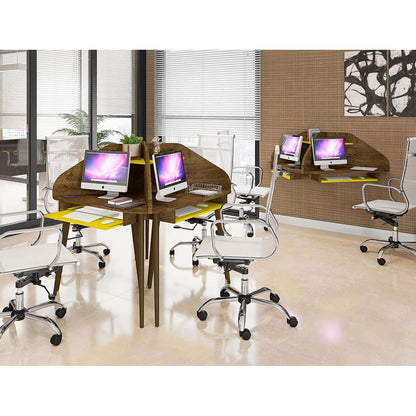 Manhattan Comfort Bradley Corner Desk with Keyboard Shelf in Rustic Brown and Yellow - Renee Lane Company
