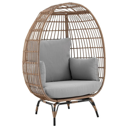 Manhattan Comfort Spezia Freestanding Steel and Rattan Outdoor Egg Chair with Cushions in Grey - Renee Lane Company
