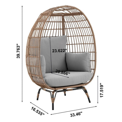 Manhattan Comfort Spezia Freestanding Steel and Rattan Outdoor Egg Chair with Cushions in Grey - Renee Lane Company