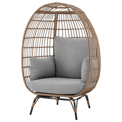 Manhattan Comfort Spezia Freestanding Steel and Rattan Outdoor Egg Chair with Cushions in Grey - Renee Lane Company