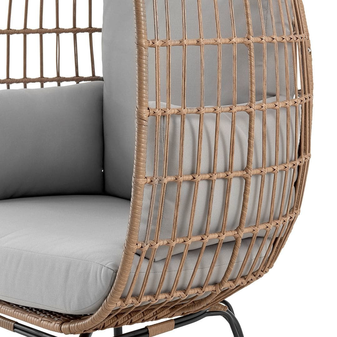 Manhattan Comfort Spezia Freestanding Steel and Rattan Outdoor Egg Chair with Cushions in Grey - Renee Lane Company