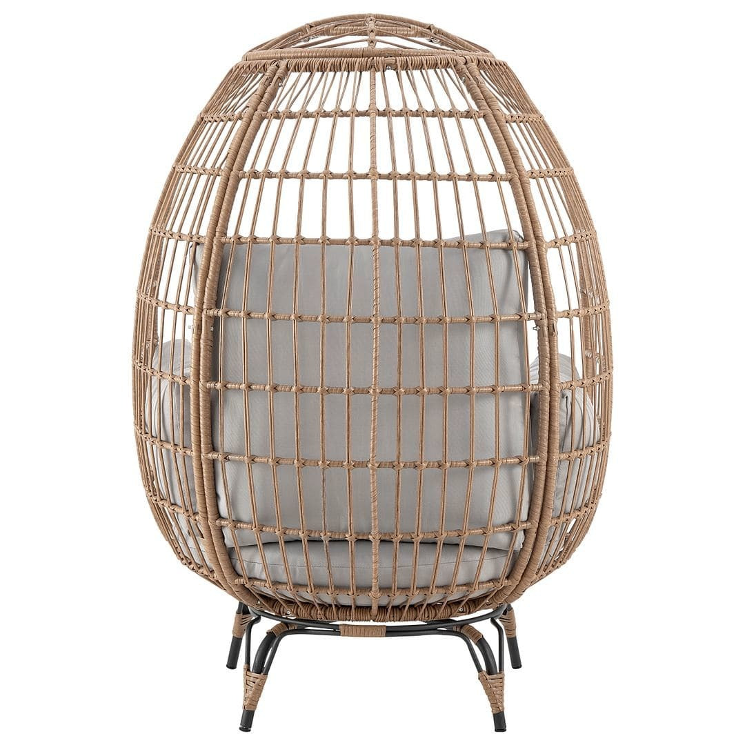 Manhattan Comfort Spezia Freestanding Steel and Rattan Outdoor Egg Chair with Cushions in Grey - Renee Lane Company