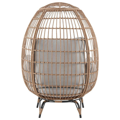 Manhattan Comfort Spezia Freestanding Steel and Rattan Outdoor Egg Chair with Cushions in Grey - Renee Lane Company