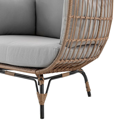 Manhattan Comfort Spezia Freestanding Steel and Rattan Outdoor Egg Chair with Cushions in Grey - Renee Lane Company