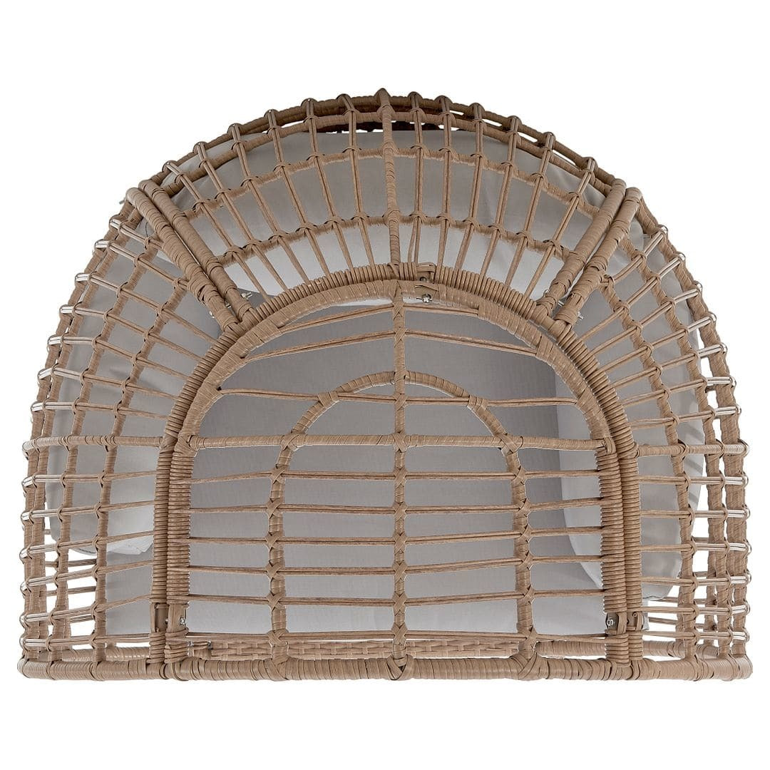 Manhattan Comfort Spezia Freestanding Steel and Rattan Outdoor Egg Chair with Cushions in Grey - Renee Lane Company