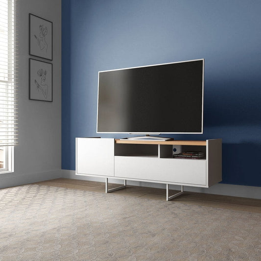 Manhattan Comfort Winston 53.14 TV Stand with 4 Shelves in White and Cinnamon - Renee Lane Company
