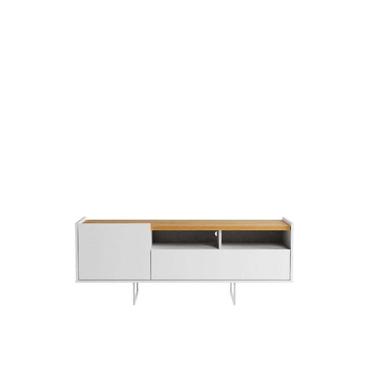 Manhattan Comfort Winston 53.14 TV Stand with 4 Shelves in White and Cinnamon - Renee Lane Company