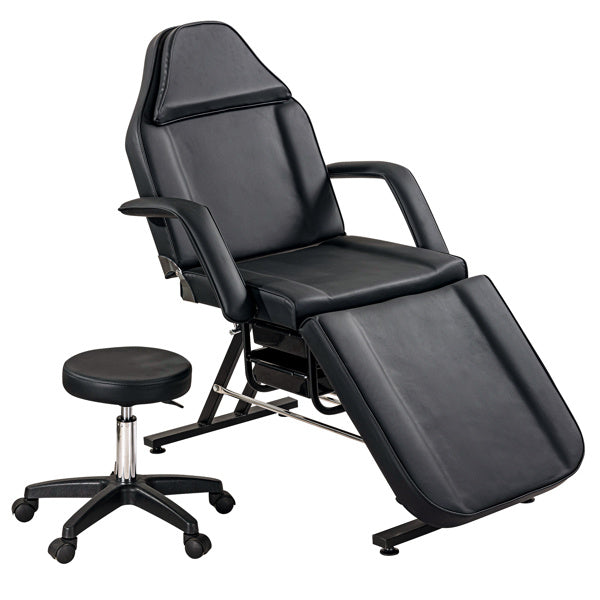 Massage Salon Tattoo Chair with Two Trays Esthetician Bed with Hydraulic Stool, Multi-Purpose 3-Section Facial Bed Table, Adjustable Beauty Barber Spa Beauty Equipment, Black - Renee Lane Company