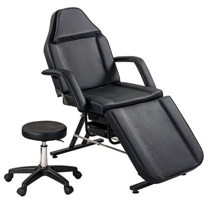 Massage Salon Tattoo Chair with Two Trays Esthetician Bed with Hydraulic Stool, Multi-Purpose 3-Section Facial Bed Table, Adjustable Beauty Barber Spa Beauty Equipment, Black - Renee Lane Company