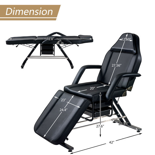 Massage Salon Tattoo Chair with Two Trays Esthetician Bed with Hydraulic Stool, Multi-Purpose 3-Section Facial Bed Table, Adjustable Beauty Barber Spa Beauty Equipment, Black - Renee Lane Company