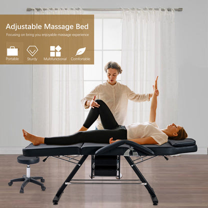 Massage Salon Tattoo Chair with Two Trays Esthetician Bed with Hydraulic Stool, Multi-Purpose 3-Section Facial Bed Table, Adjustable Beauty Barber Spa Beauty Equipment, Black - Renee Lane Company