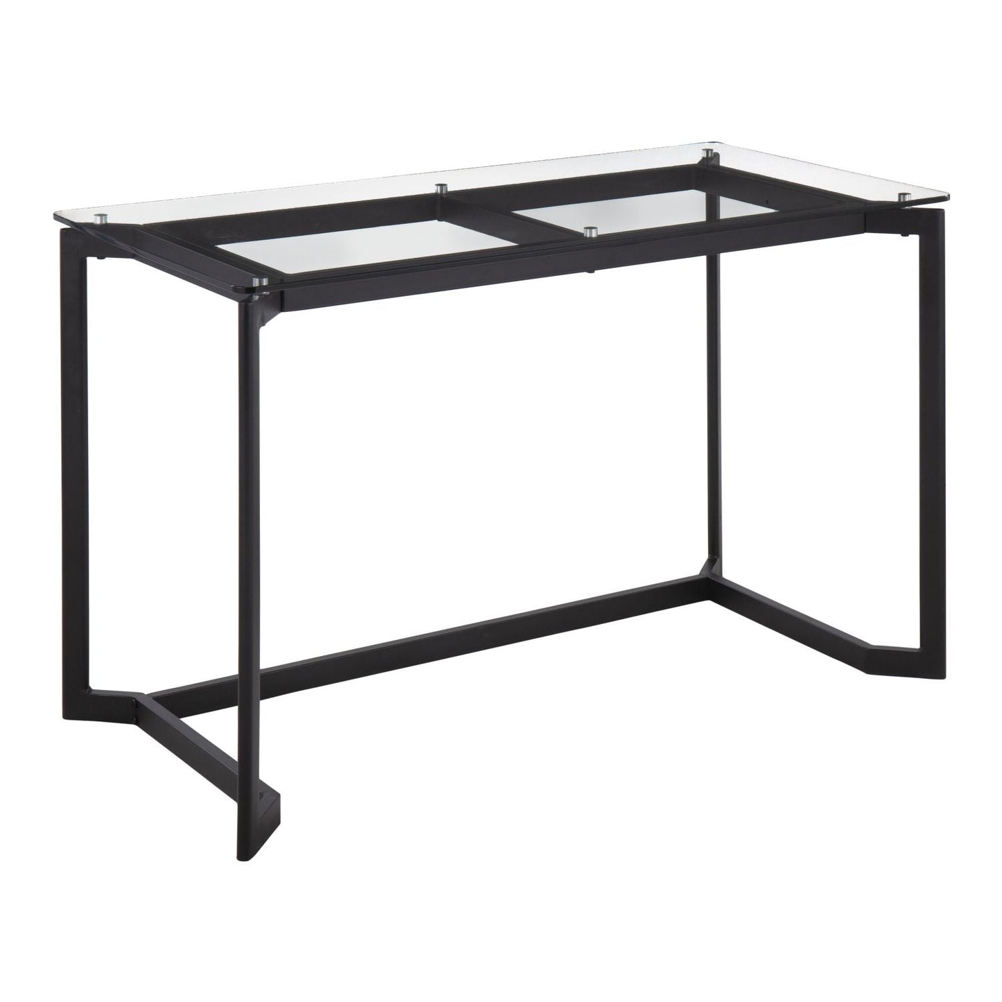 Masters Modern Office Desk in Black Steel with Clear Glass Top by - Renee Lane Company