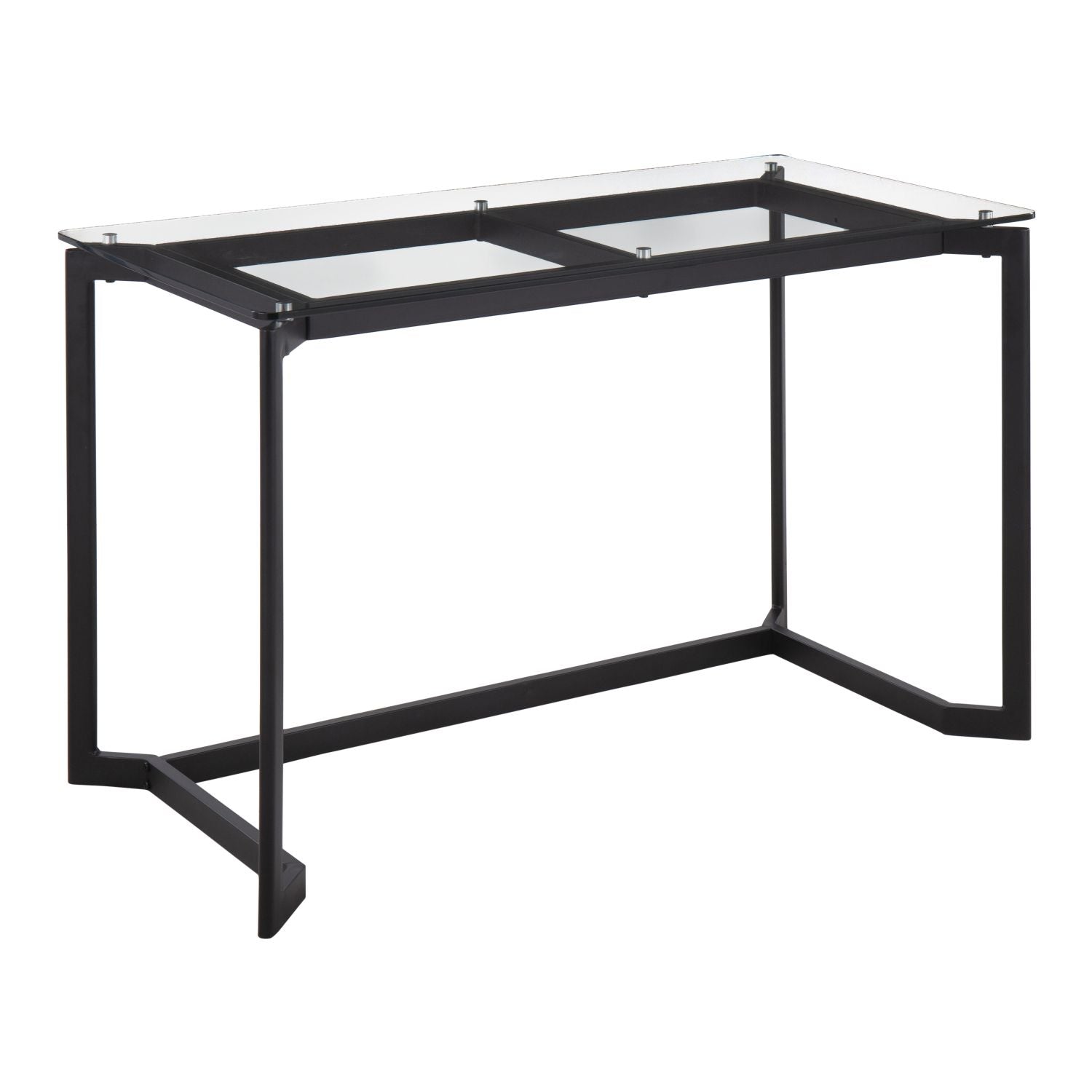 Masters Modern Office Desk in Black Steel with Clear Glass Top by - Renee Lane Company