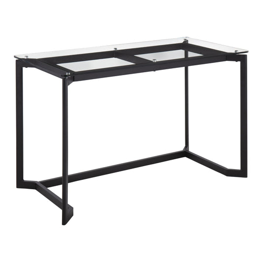 Masters Modern Office Desk in Black Steel with Clear Glass Top by - Renee Lane Company